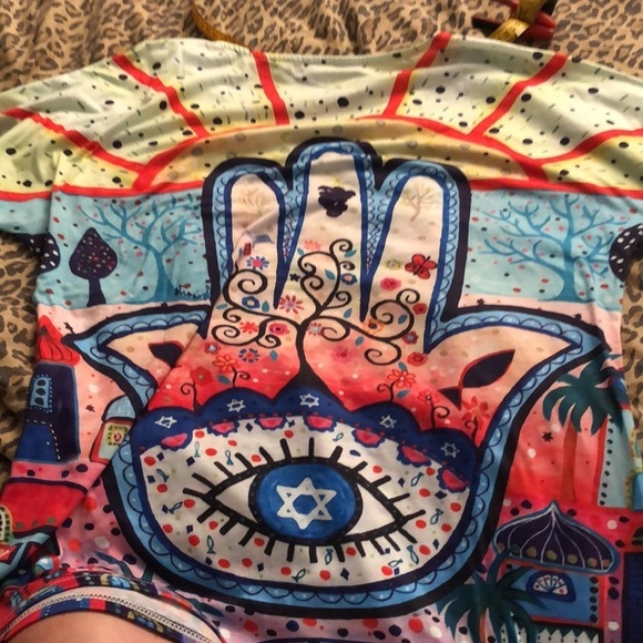Hamsaa T-Shirt size large colorful scoop neck hamsa tee shirt stretch - Picture 4 of 8